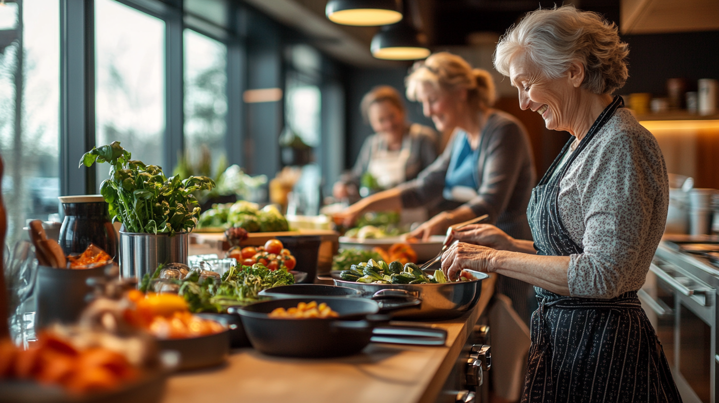 Старша жінка готує здорову їжу